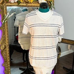 Express Men's White and Blue Striped Tee